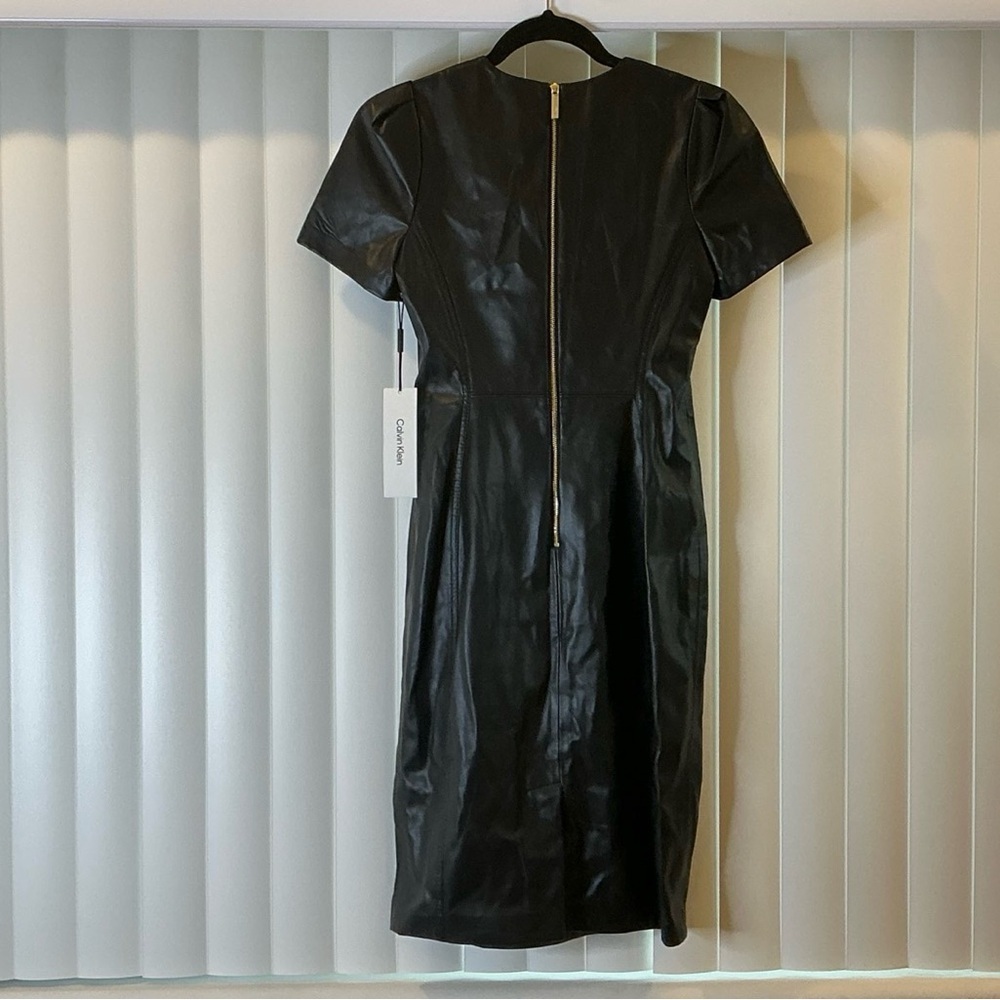 Calvin Klein Petite Faux-Leather Sheath Dress - Picture 6 of 6